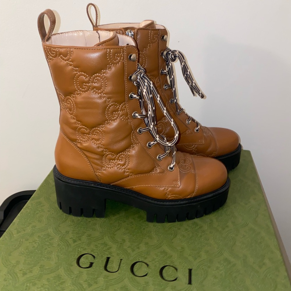 Gucci Matelasse Quilted GG Logo Combat Boot